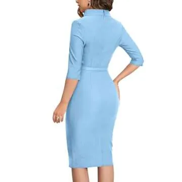 MUXXN Women's 1950s Vintage 3/4 Sleeve Elegant Collar Cocktail Evening Dress (X-Large, Airy Blue)