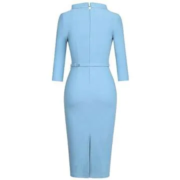 MUXXN Women's 1950s Vintage 3/4 Sleeve Elegant Collar Cocktail Evening Dress (X-Large, Airy Blue)