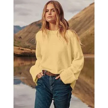 Prinbara Women's Cozy Oversized Sweater in Yellow for Winter