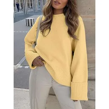 Prinbara Women's Cozy Oversized Sweater in Yellow for Winter