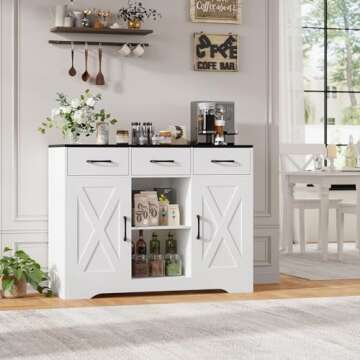 HOSTACK Modern Farmhouse Buffet Cabinet with Versatile Storage and Barn Doors