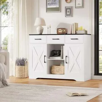 HOSTACK Farmhouse Buffet Storage Cabinet with Barn Doors