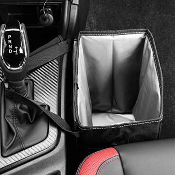 ROYAMY Car Trash Can with Lid,Car Trash Bag Hanging with Storage Pockets-Collapsible and Portable Car Garbage Can-100% Leak-Proof Vinyl Inside Lining (2.65 gal)