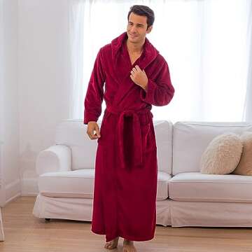 Alexander Del Rossa Men’s Robe, Plush Fleece Hooded Bathrobe with Two Large Front Pockets and Tie Closure, Burgundy, 7X-8X