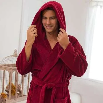 Alexander Del Rossa Men’s Robe, Plush Fleece Hooded Bathrobe with Two Large Front Pockets and Tie Closure, Burgundy, 7X-8X
