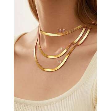 Flat Chain Necklace for Women Men 18k Gold Plated Snake Chain Necklace 15 Inch 5MM Choker Chain