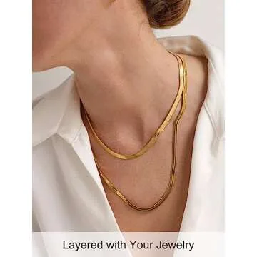 Flat Chain Necklace for Women Men 18k Gold Plated Snake Chain Necklace 15 Inch 5MM Choker Chain