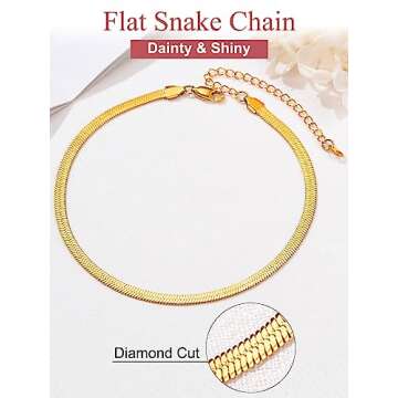 Flat Chain Necklace for Women Men 18k Gold Plated Snake Chain Necklace 15 Inch 5MM Choker Chain
