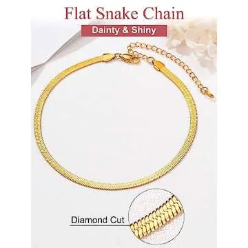Flat Chain Necklace for Women Men 18k Gold Plated Snake Chain Necklace 15 Inch 5MM Choker Chain