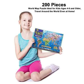 MOTYAWN 200 Pieces World Map Puzzle for Kids & Adults, World Map Jigsaw Puzzle Floor Puzzles Toddler Geography Educational Toys for Boys and Girls, Globe Atlas Puzzle Maps for Kids Learning Games