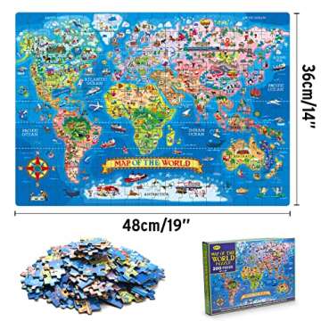 MOTYAWN 200 Pieces World Map Puzzle for Kids & Adults, World Map Jigsaw Puzzle Floor Puzzles Toddler Geography Educational Toys for Boys and Girls, Globe Atlas Puzzle Maps for Kids Learning Games