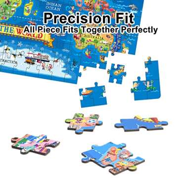 MOTYAWN 200 Pieces World Map Puzzle for Kids & Adults, World Map Jigsaw Puzzle Floor Puzzles Toddler Geography Educational Toys for Boys and Girls, Globe Atlas Puzzle Maps for Kids Learning Games