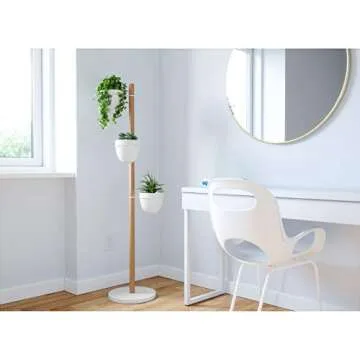 Umbra Floristand Planter, Freestanding Display for Potted Plants, Three Pots Included, White/Natural
