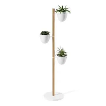 Umbra Floristand Planter, Freestanding Display for Potted Plants, Three Pots Included, White/Natural