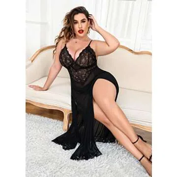 Avidlove Sexy Lingerie for Women Plus Size Black Babydoll Dress Long Lingerie Nighty Sheer Nightgown...