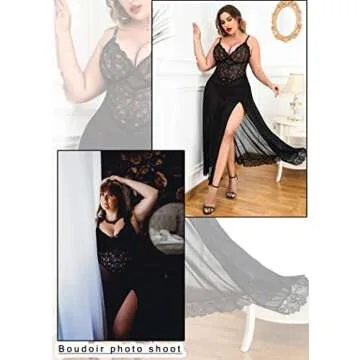 Avidlove Sexy Lingerie for Women Plus Size Black Babydoll Dress Long Lingerie Nighty Sheer Nightgown Sleepwear