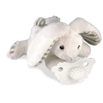 RaZbaby RaZbuddy Bunny Teether/Pacifier Holder with Removable Soft Toy - BPA-Free for Babies - Ages ...