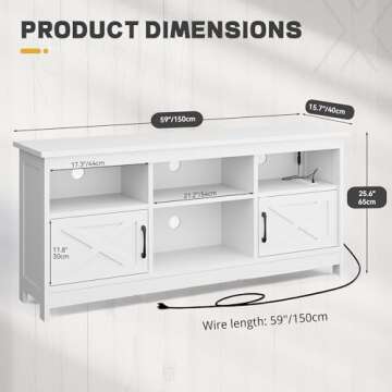 YITAHOME TV Stand for 65 Inch TVs, Entertainment Center with Storage Cabinets, Power Outlet & LED Li...