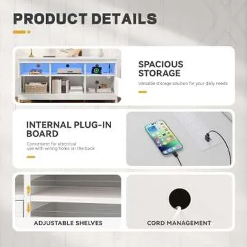 YITAHOME TV Stand for 65 Inch TVs, Entertainment Center with Storage Cabinets, Power Outlet & LED Light, Media Console Living Room Furniture, White