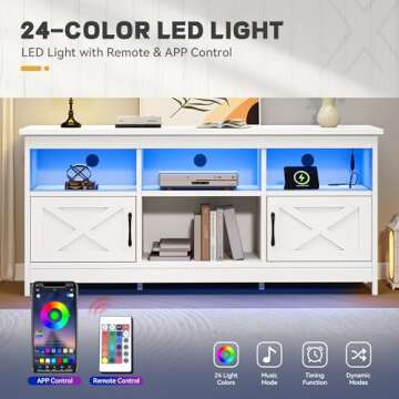 YITAHOME TV Stand for 65 Inch TVs, Entertainment Center with Storage Cabinets, Power Outlet & LED Light, Media Console Living Room Furniture, White