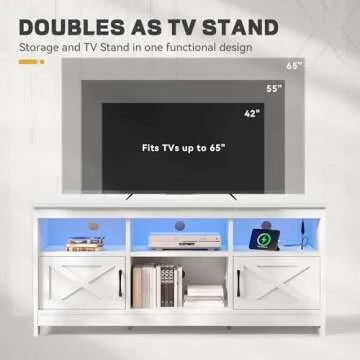 YITAHOME TV Stand for 65 Inch TVs, Entertainment Center with Storage Cabinets, Power Outlet & LED Light, Media Console Living Room Furniture, White