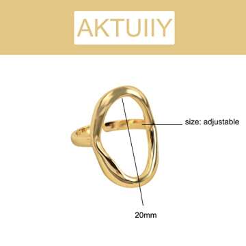 Oval Round Loop Open Statement Ring for Women Fashion 18K Gold Plated Ring Classic Oval Adjustable Ring Dainty Promise Minimalist Rings Trendy Jewelry for Women (Gold)