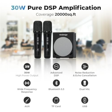 WinBridge S90 Voice Amplifier with 2 Wireless Handheld Microphones, 30W Portable PA System Speaker, ...