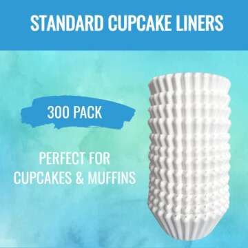 White Cupcake Liners Standard Size - 300-Pack Paper Baking Cups - Fits Perfectly Any Muffin Baking P...