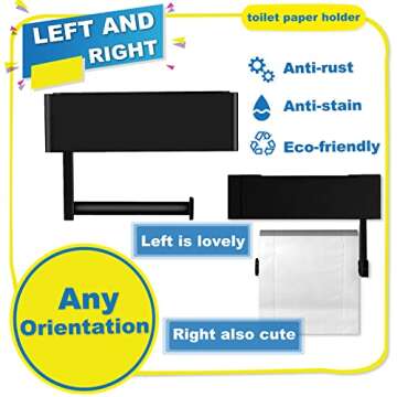 Matte Toilet Paper Holder with Shelf，Stainless Steel Wall Mounted Toilet Paper Holder with Flushable Wipes Dispenser，Reversible Flushable Wipes Dispenser, and Storage for Bathroom - Grooved Black