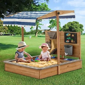 Kids Large Wooden SandBoxes with Roof, Pipleo Outdoor Sand Box Play w/Canopy for Backyard Garden Bea...