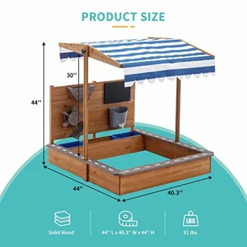 Kids Large Wooden Sandbox with Adjustable Roof and Funnel
