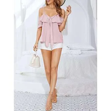 Stylish Bwogeeya Summer Suspenders Cold Shoulder Top