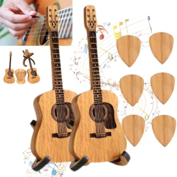 Sherum Strumbox 2PCS Wooden Acoustic Guitar Pick Box with Picks & Stand