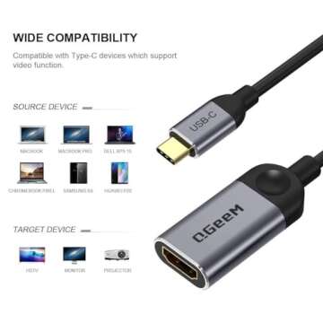QGeeM USB C to HDMI Adapter 4K Cable, USB Type-C to HDMI Adapter [Thunderbolt 3/4] HDMI Adapter for ...