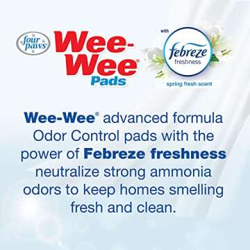 Four Paws Wee-Wee Odor Control with Febreze Freshness Pee Pads for Dogs of All Sizes, Leak-Proof Floor Protection Dog & Puppy Quilted Potty Training Pads, Spring Fresh Scent, 22" x 23" (50 Count)