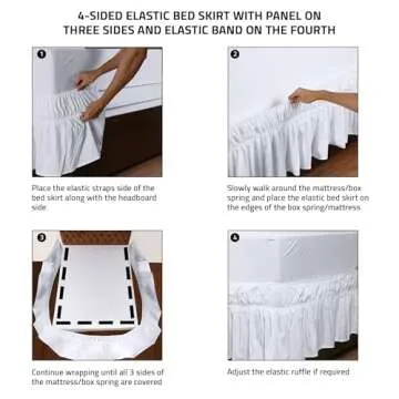 Utopia Bedding Queen Elastic Bed Ruffle - Easy Wrap Around Ruffle - Microfiber Bed Skirt with Adjustable Elastic Belt 16 Inch Tailored Drop - Hotel Quality Bedskirt, Fade Resistant (Queen, White)