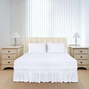 Utopia Bedding Queen Elastic Bed Ruffle - Easy Wrap Around Ruffle - Microfiber Bed Skirt with Adjustable Elastic Belt 16 Inch Tailored Drop - Hotel Quality Bedskirt, Fade Resistant (Queen, White)