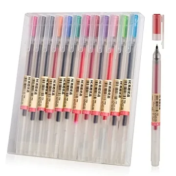 BEIWO Premium Gel Ink Ball Point Pen Set - 0.5mm Fine Point, 12 Colorful Pens