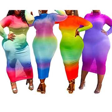 Women Sexy Plus Size See Through Mesh Dress Long Sleeve Midi Bodycon Party Club Dress Cover Ups for Women Purple 4X