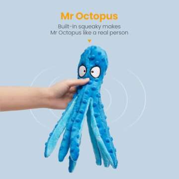 HGB Squeaky Dog Toys, Octopus No Stuffing Crinkle Plush Dog Toys to Keep Them Busy, Interactive Dog ...