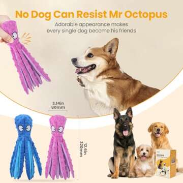 HGB Squeaky Dog Toys, Octopus No Stuffing Crinkle Plush Dog Toys to Keep Them Busy, Interactive Dog Chew Toys for Puppy Teething, Large Dog Toys for Large Medium Small Breeds, Pet Toys, 2 Pack