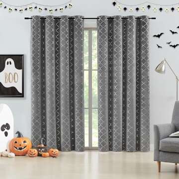 Soft Luxury Grey Velvet Curtains 63 Inch Length 2 Panels Set for Bedroom, Classic Silver Pattern Bla...