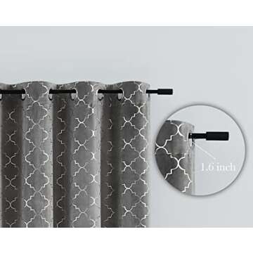 Soft Luxury Grey Velvet Curtains 63 Inch Length 2 Panels Set for Bedroom, Classic Silver Pattern Blackout Curtains for Living Room, Grommet Dining Thermal Insulated Drapes 52”Wx63”L