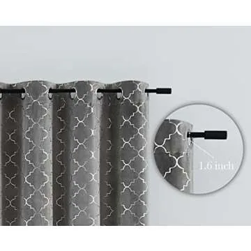 Soft Luxury Grey Velvet Curtains 63 Inch Length 2 Panels Set for Bedroom, Classic Silver Pattern Blackout Curtains for Living Room, Grommet Dining Thermal Insulated Drapes 52”Wx63”L