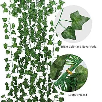 RECUTMS 86 FT Artificial Ivy Fake Greenery Leaf Garland Plants Vine Foliage Flowers Hanging for Wedding Party Garden Home Kitchen Office Wall Decoration（12 Pack）