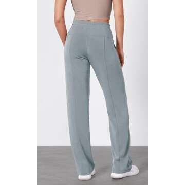 ODODOS Women's Modal Soft Wide Leg Pants with Pockets Adjustable Shockcord High Waist Casual Lounge Pants-29 Inseam, Grey Blue, Small