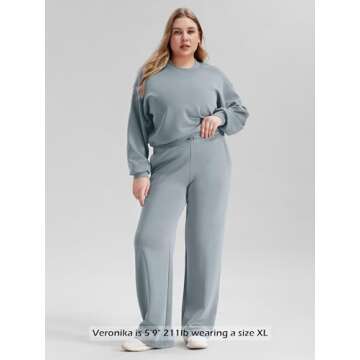 ODODOS Women's Modal Soft Wide Leg Pants with Pockets Adjustable Shockcord High Waist Casual Lounge Pants-29 Inseam, Grey Blue, Small