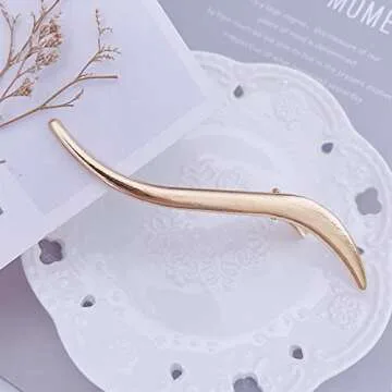 Iaceble Minimalist Metal Hair Clip Barrette Large Long Alligator Hair Clips Pin Boho Gold Hair Barrettes S Shape Hair Clip Barrette Accessory for Women and Girl Headdress (Gold)
