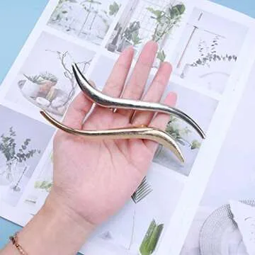 Iaceble Minimalist Metal Hair Clip Barrette Large Long Alligator Hair Clips Pin Boho Gold Hair Barrettes S Shape Hair Clip Barrette Accessory for Women and Girl Headdress (Gold)