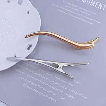 Iaceble Minimalist Metal Hair Clip Barrette Large Long Alligator Hair Clips Pin Boho Gold Hair Barrettes S Shape Hair Clip Barrette Accessory for Women and Girl Headdress (Gold)